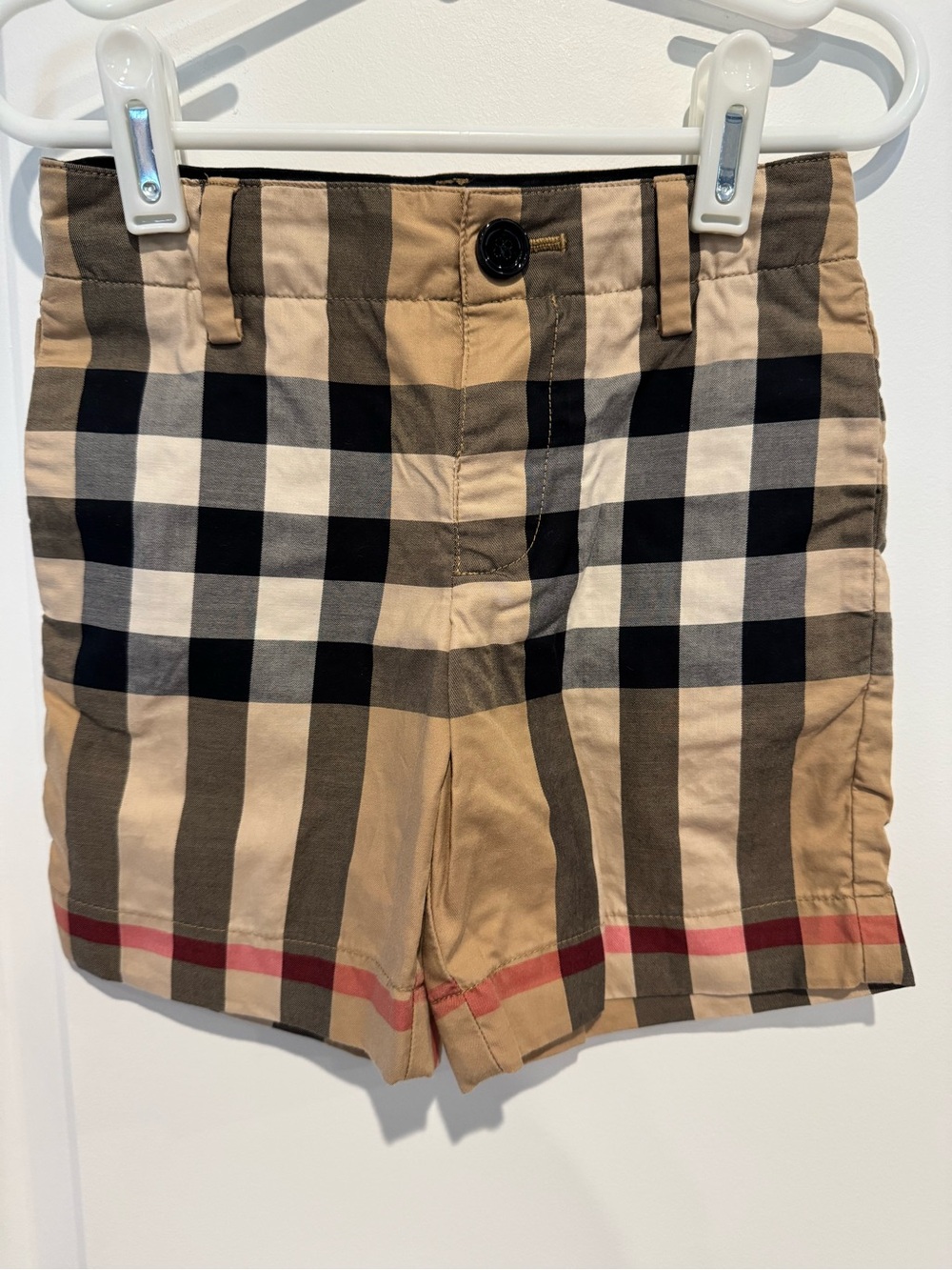 Burberry Tan Black White Check Cotton Kids Shorts